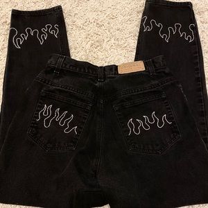 SOLD one of a kind, flame hand-embroidered jeans ✨